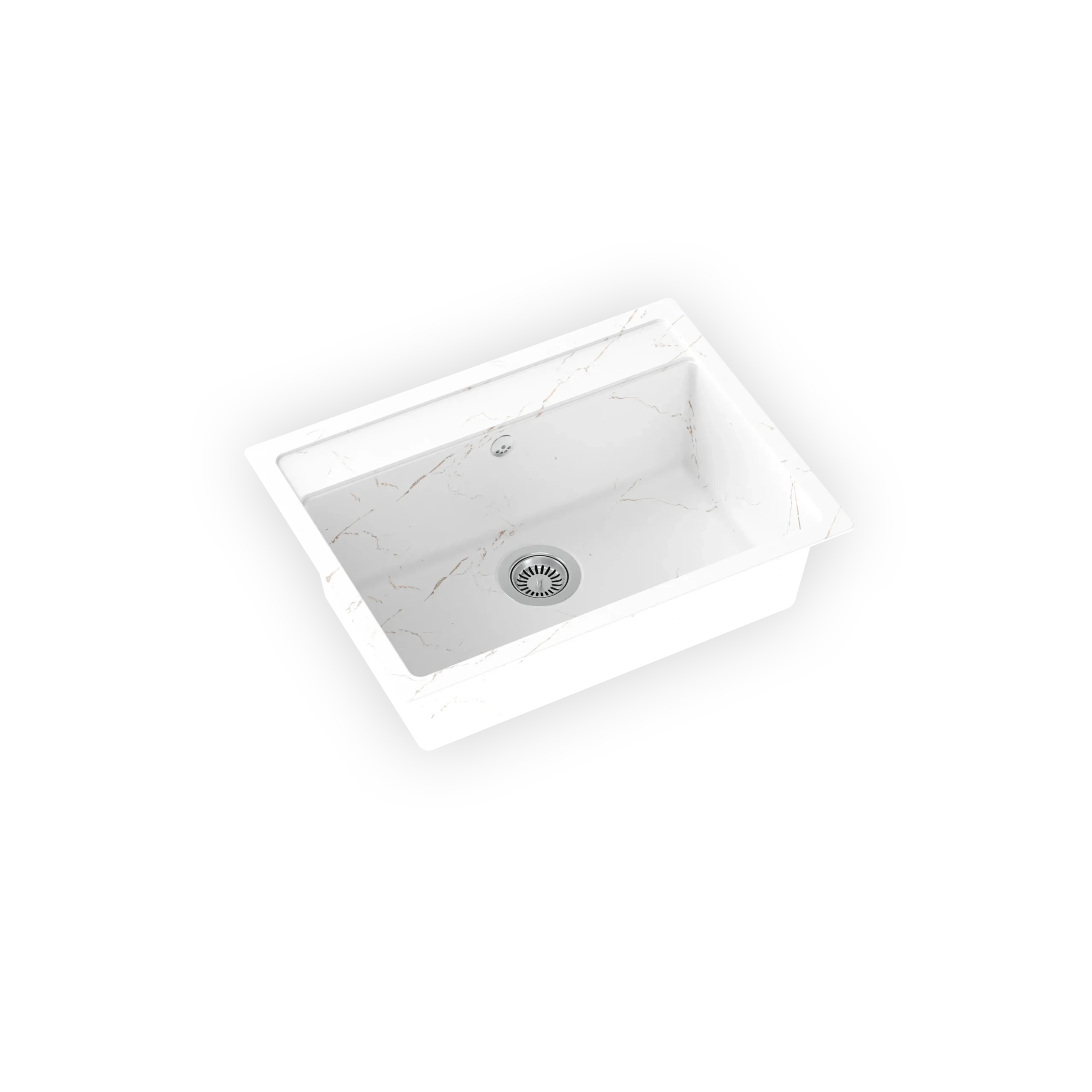 Heavens C1 Series Granite Sink – Single Bowl – 57×50 cm – White with Golden Veins